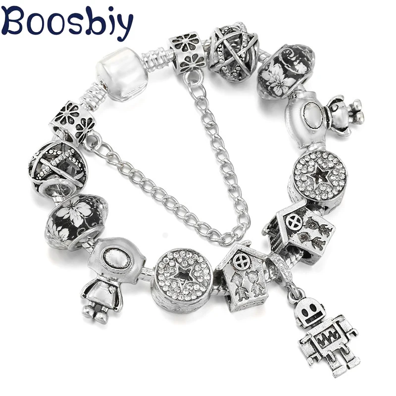 

Robot & Star & Home Charm Bracelet With Robot Pendant Fit Personality Jewelry Gift DIY Bracelet Making For Women