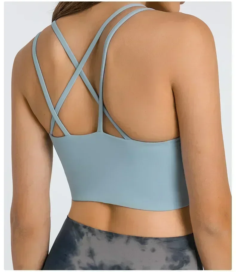 Lemon Women's Sports Bras Running Workout Vest Tops Naked-feel  Sexy Cross Yoga Fitness Bras Padded Push Up Athleti Crop Top