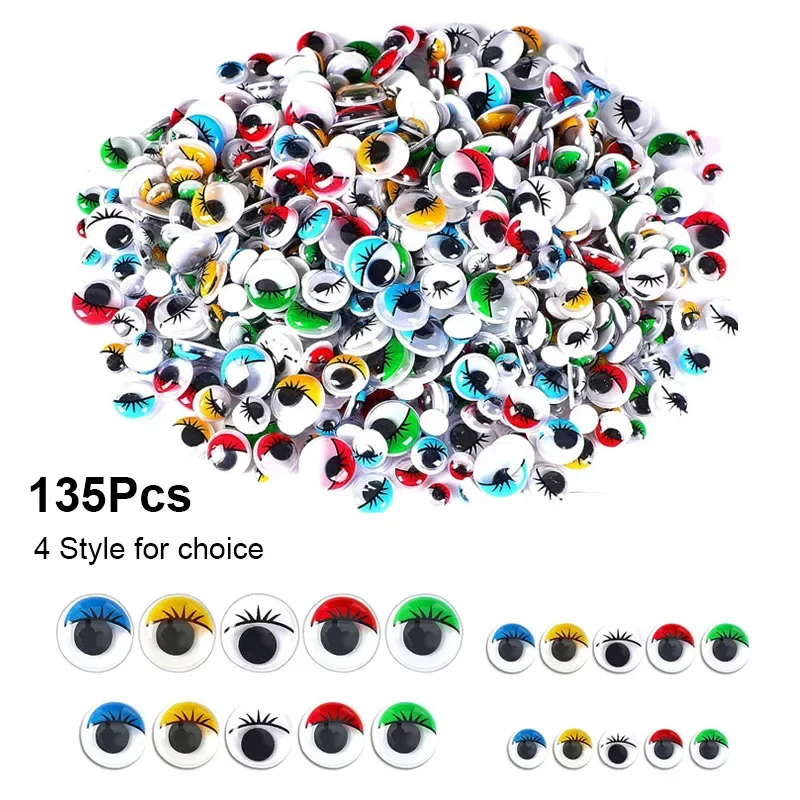 135Pcs615mmPlasticWiggleEyesMiniSelfAdhesiveRoundMoving