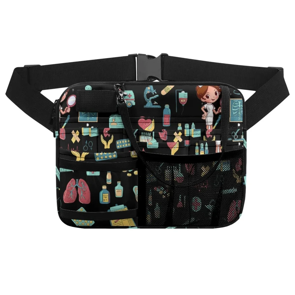 Nurse ECG Printing Women Belt Bags Adjustable Multi-Pocket Women Medical Waist Bag for Bandage Medicine Stethoscope Pouch Gift