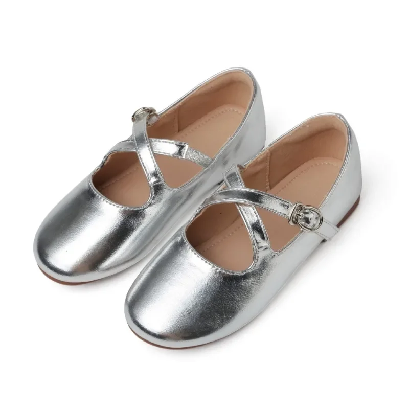 Girls Ballet Shoes Solid Color Children's Leather Shoes Fashion Causal Versatile Kids Princess Party Wedding Flat Shoes Non-slip 3