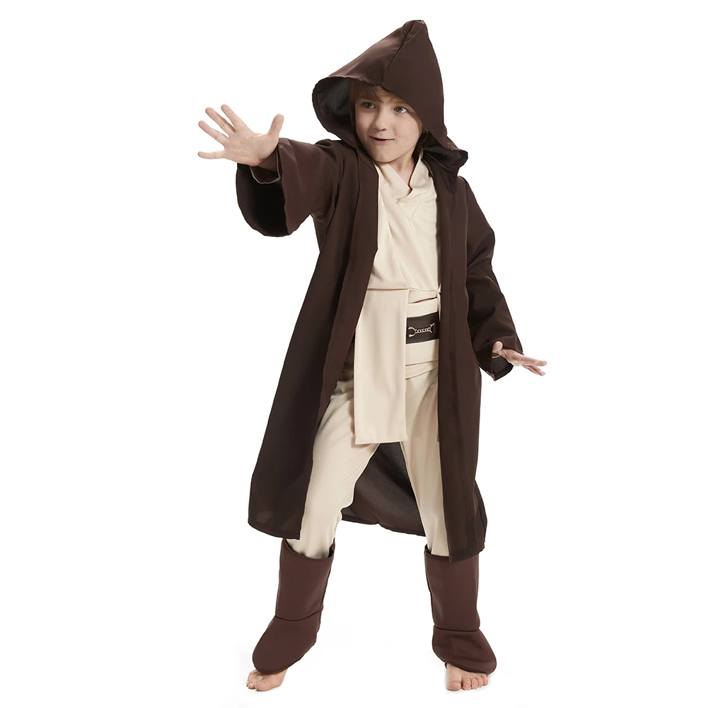 Fantasy Jedi Cosplay Kids Anakin Costume Obi Cloak Wan Space Battle Knight Robe Belt Outfits Halloween Carnival Party Suit