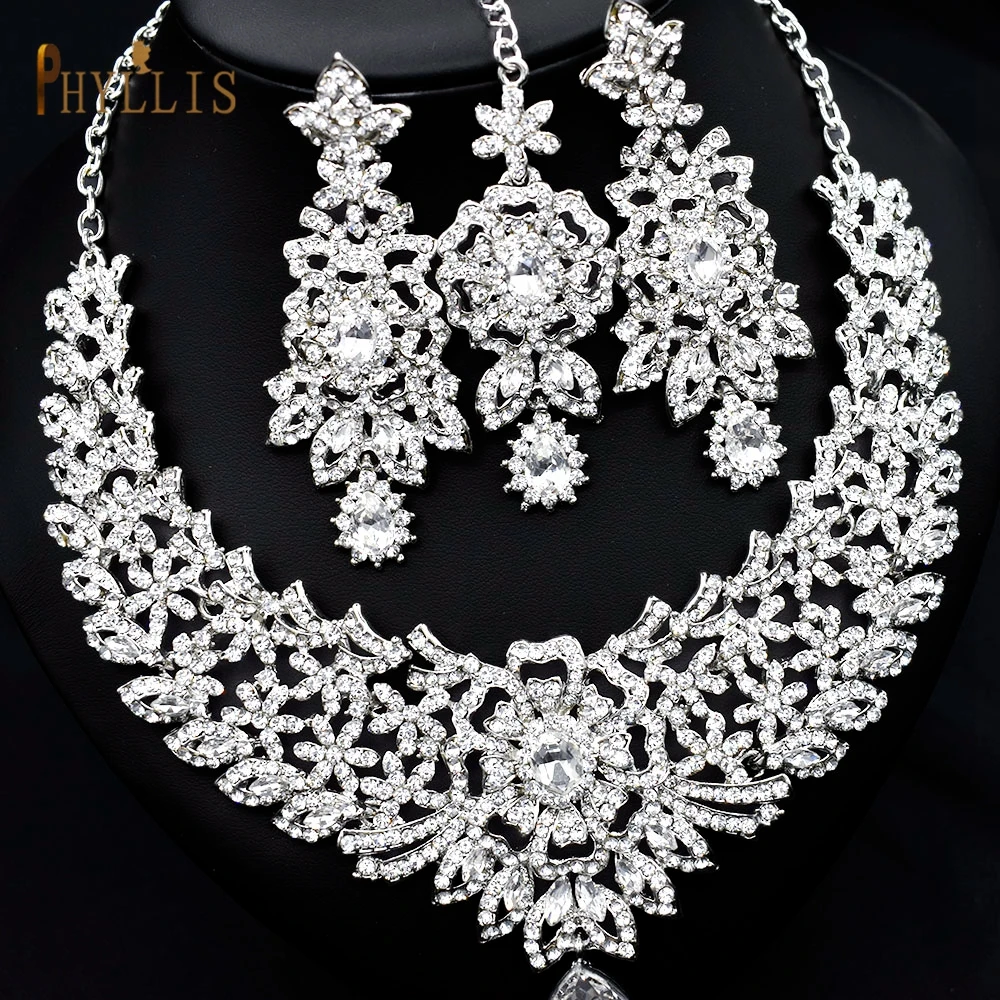 C30 Wedding Forehead Chain Necklace Earrings Set for Women