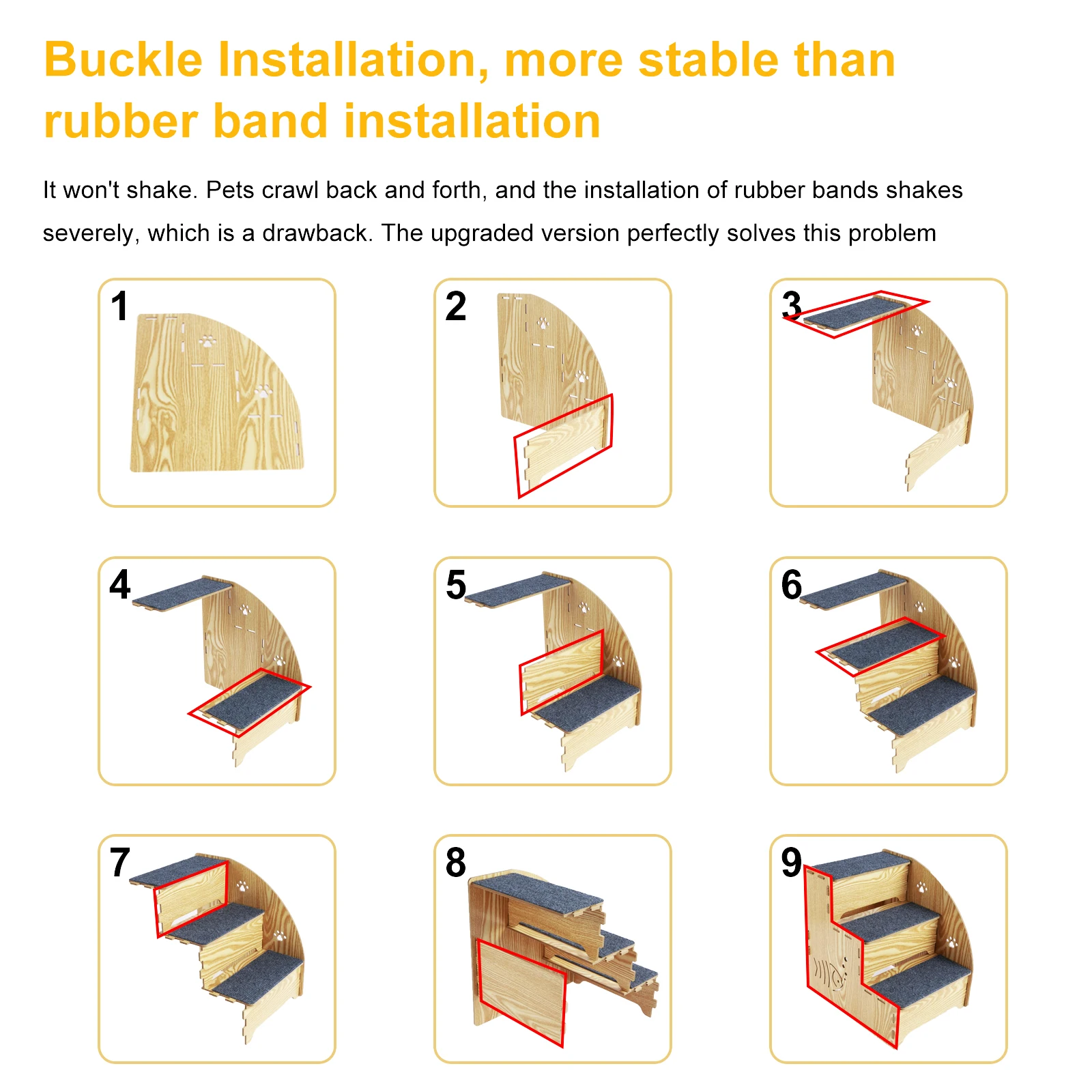 Wooden Dog Stairs for Small Dogs 14 Inches High 3 Steps Pet Stairs for Bed Couch Non-Slip Balanced Cat Ramp to Get On Bed Doggy