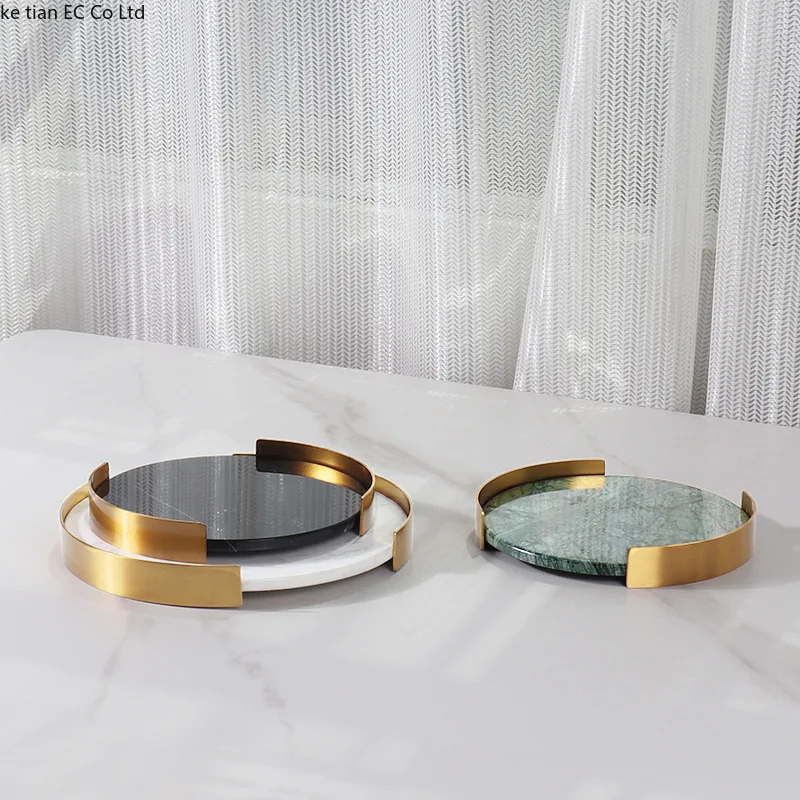 European modern simple marble metal frame round tray aromatherapy tray Creative home desktop washbasin bathroom storage tray 3