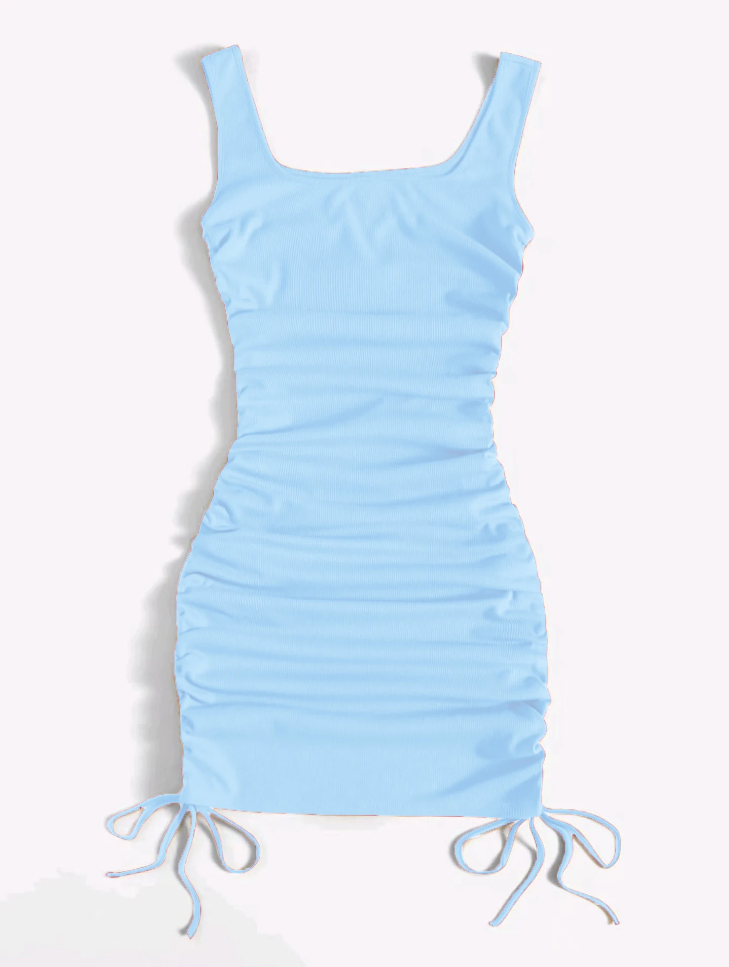 Summer ribbed vest dress drawstring pleated tight elastic hip skirt 6