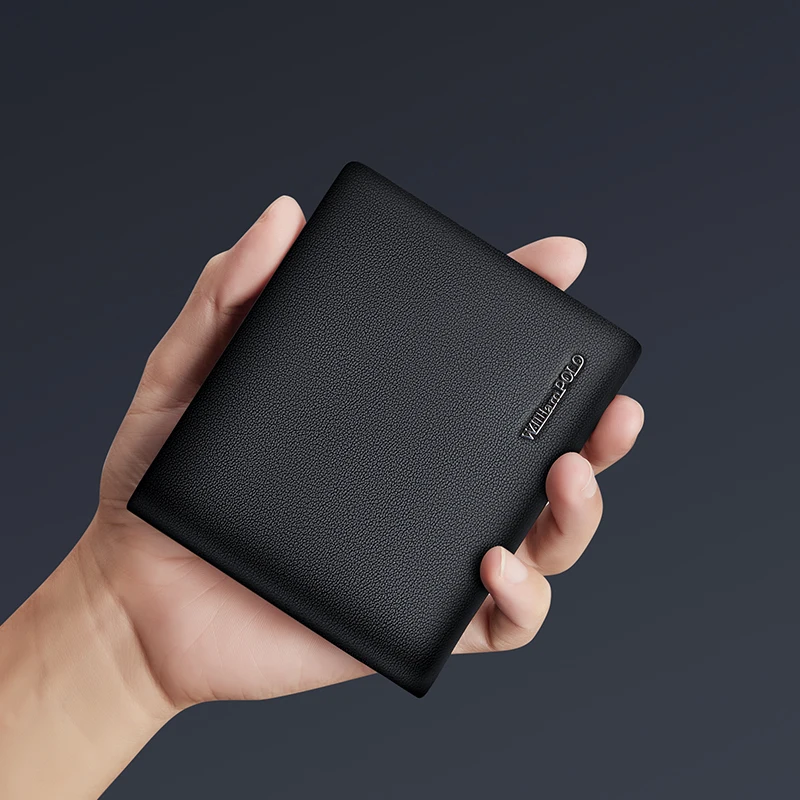 Wallet Men's casual leather wallet card bag One silver bag Short men's gift wallet for boyfriend black 3