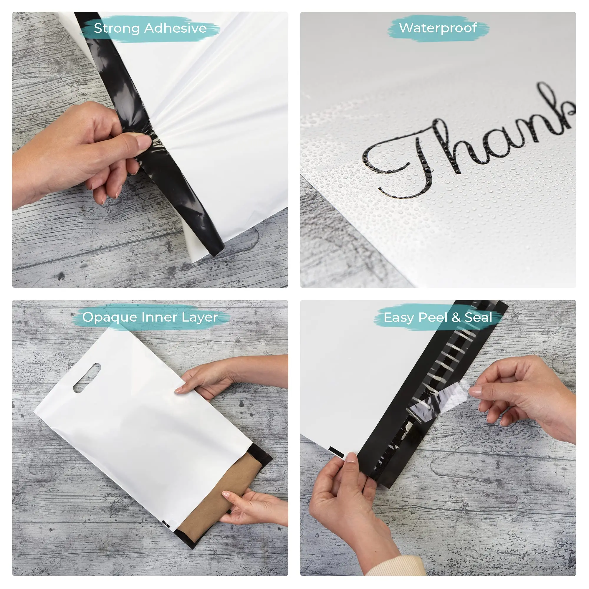 Poly Mailers com Alça Embalagem Bolsas de Envio Obrigado Mailing Envelope Auto Selo Grosso 10x13 Pacote de 10 - Imagem 3