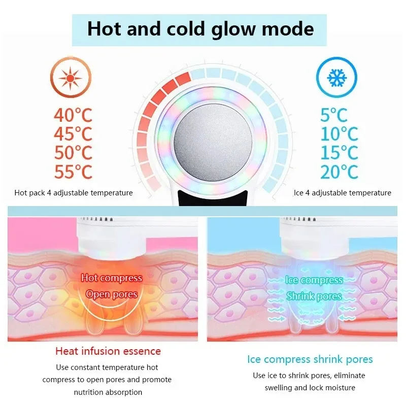 Cryotherapy Face Care Device Blue Photon Acne Treatment Hot Cold Hammer Facial Massager Skin Lifting Rejuvenation Beauty Machine