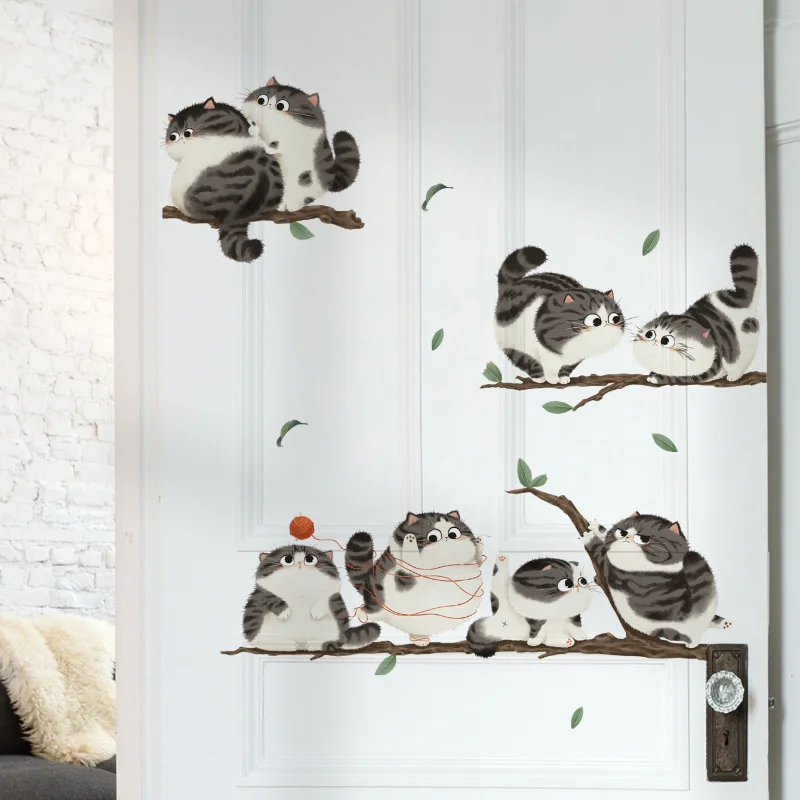 Branch cat wall stickers scratch covering vinyl decals cartoon animal door accessories children bedroom kitchen home decoration wall stickers self adhesive stickers kitchen wall sticker