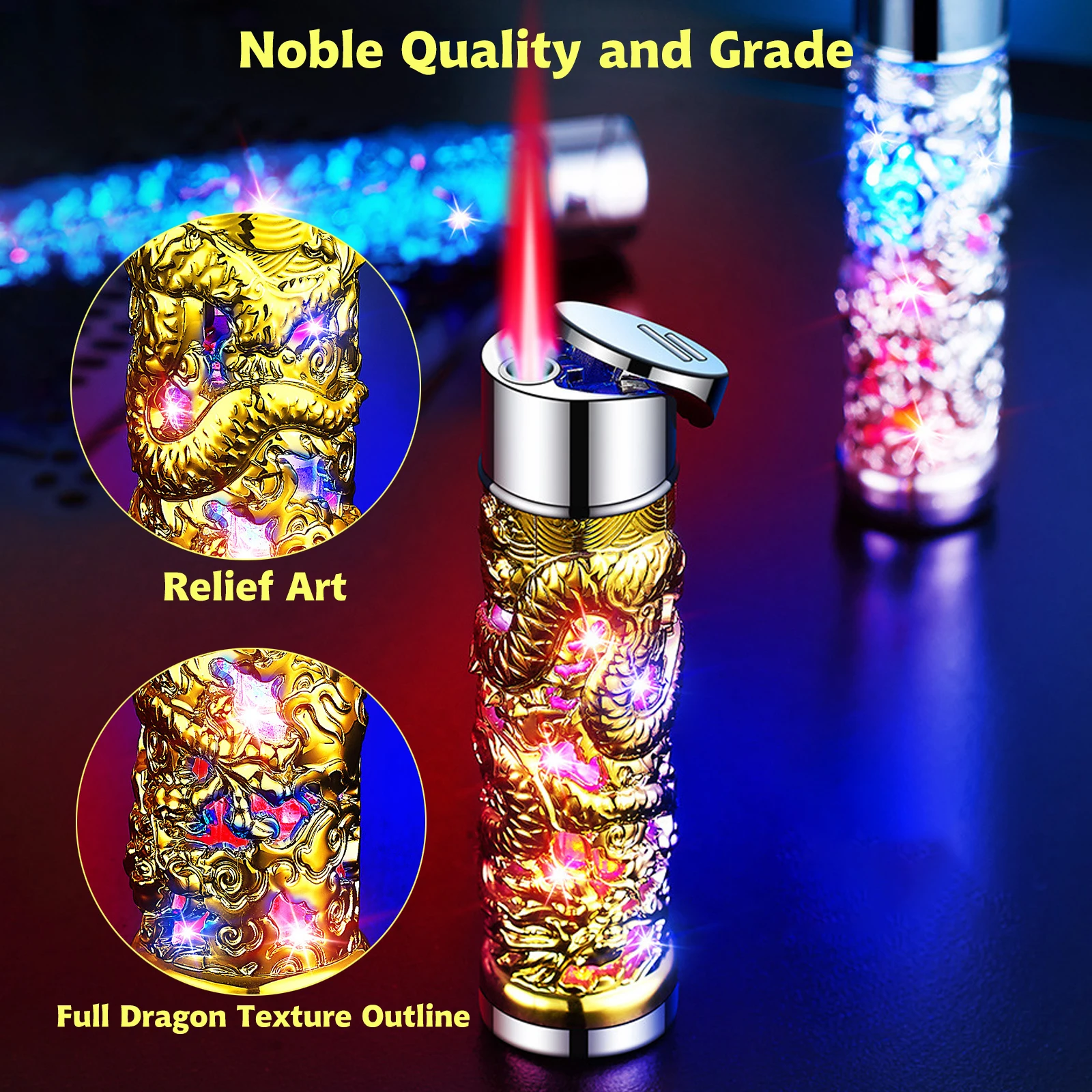 2 Pack Cool Dragon Design Magic Dual Flame Torch Lighter with Adjusting Flame Tool Windproof Cigarette Lighter (Without Butane) bbq lighter butane gas lighter cigarette lighter