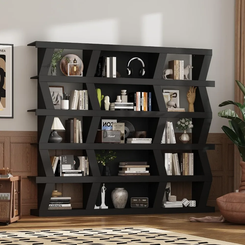 70.9" W 5-Tier Bookshelf Bookcase with 15 Storage Cubes, Modern Wooden Storage Display Shelf Rack for Living Room Home Office, 3