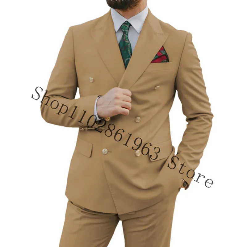 Latest Royal Blue Suits Men 2Pcs Slim Fit Wedding Best Men Groom Tuxedos Double Breasted Blazer Pants Costume Homme Mariage