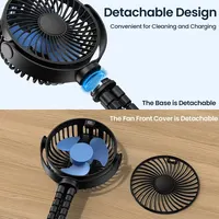 Ventilateur portable pour poussette 5000 mAh, mini ventilateur USB rechargeable, ventilateur électrique d'extérieur, 4 vitesses, 360° ° Compteur de rotation et affichage numérique 4