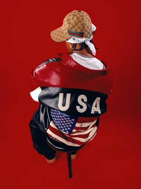 Y2K high street hiphop American flag pattern design American punk coat with retro gothic rock trend loose men leather jacket 2