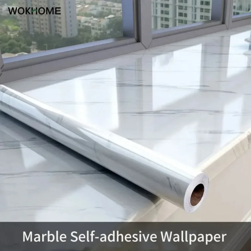 욕실 비닐 대리석 자체 접착 벽지 방수 벽 스티커, 주방용 접촉 용지, 금형 방지 벽 스티커 
