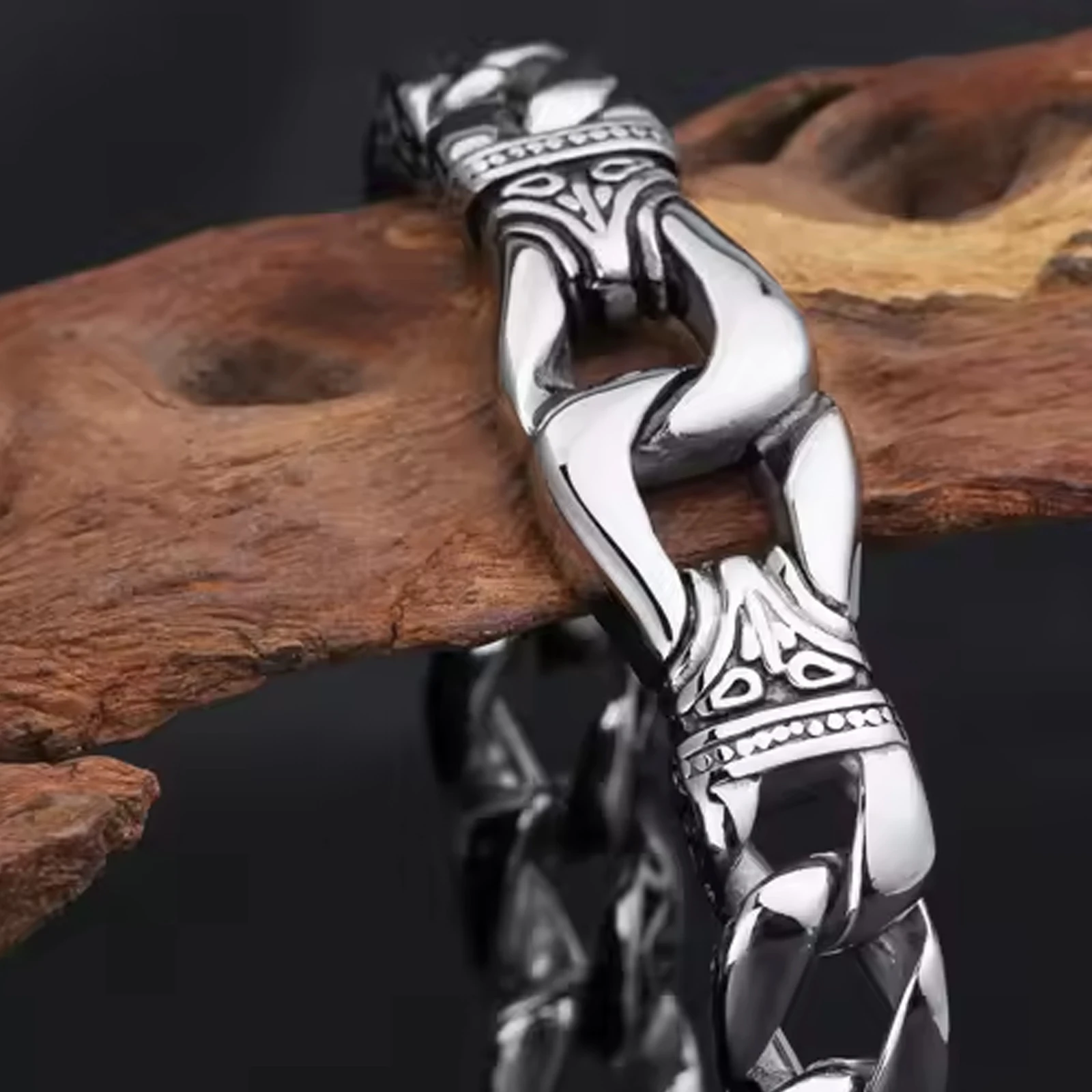 Men's Cuban Bracelet, Motorcycle Rider Wrist Bracelet, Stainless Steel Jewelry