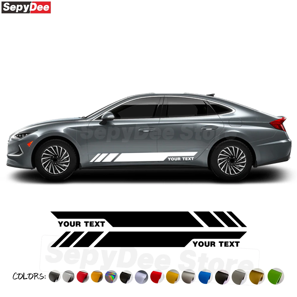 

2Pcs Car Door Side Skirt Stickers for Hyundai Sonata Body Decor Text Customized Long Stripes Vinyl Film Decals Car Accessories
