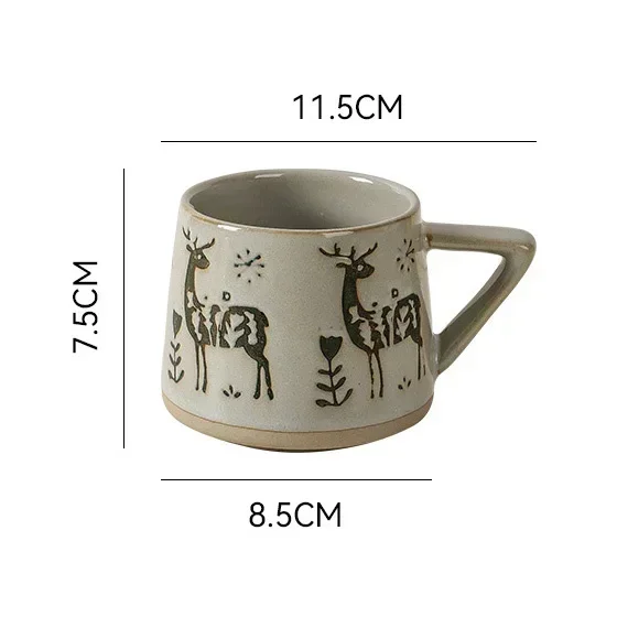 Creative Nordic Style Retro Ceramic Mug with Handle Heat-resistant Coffee Cup Christmas Elk Home Office Handmade Water Tea Cups