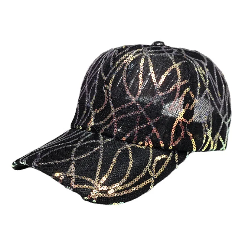 Summer Lace Sequins Baseball Caps Breathable Mesh Floral Hat Gorras Women's  Cap Snapback Hip Hop Fashion Female Visor Cap Bones