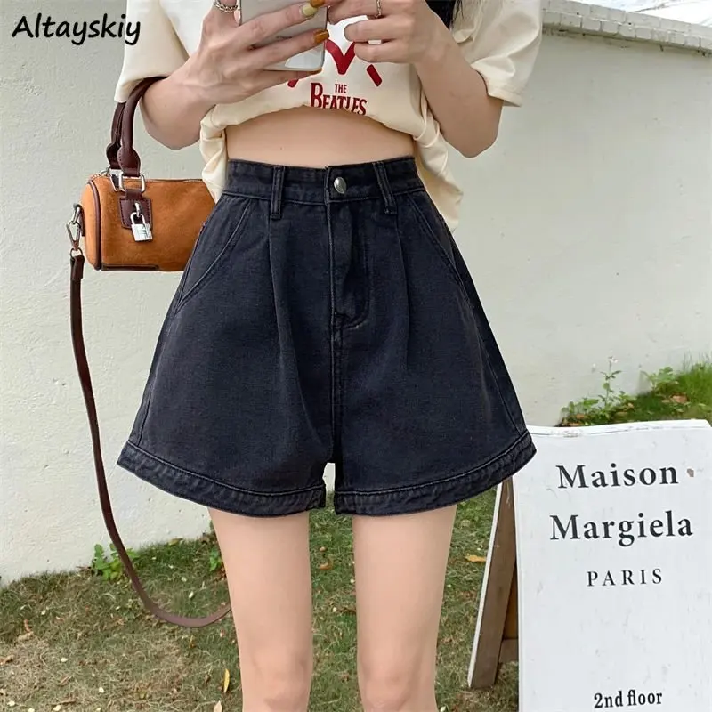 

S-4XL Shorts Women High Waist Denim Vintage Casual Wide Leg All-match Hotsweet Chic Fashion Trouser Korean Style Simple Summer