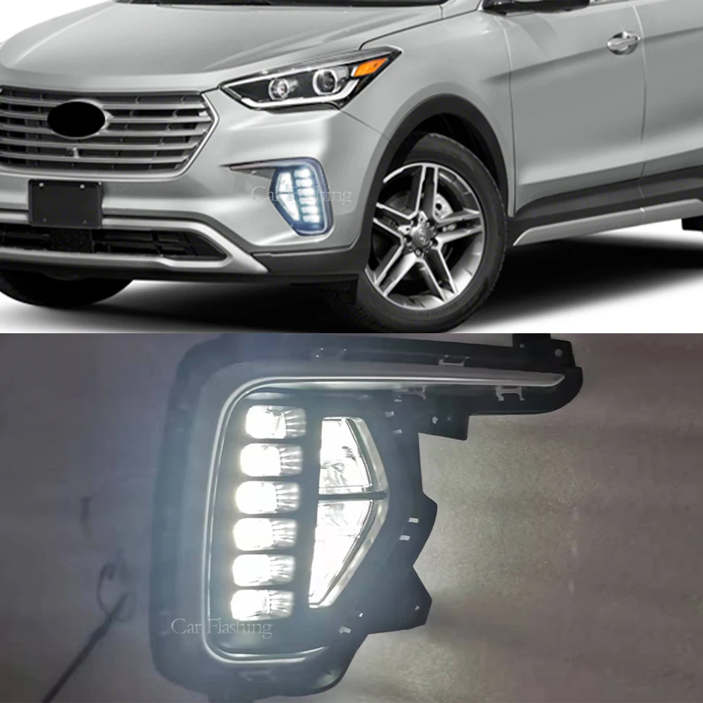 1 Pair DRL Running Lamps Fog Lights Fits 2017-18 Hyundai Santa Fe Sport 2.0/2.4L