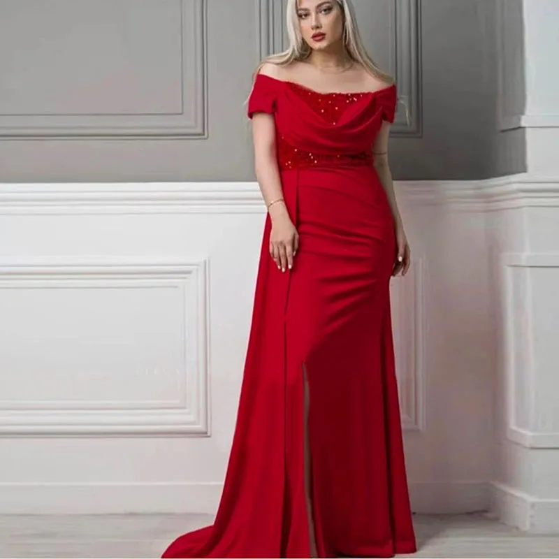 

Elegant One Shoulder Skew Neck Sequins Side Floor Length Mermaid Maxi Dress Women African Turkey Muslim Wedding Party Slim Dress