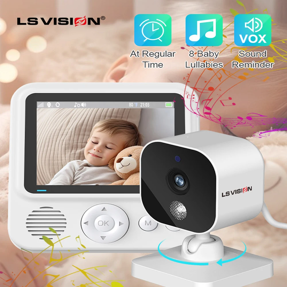 LS VISION Wireless Video Baby Monitor 2.8-inch IPS Screen Night Vision Temperature Battery Monitoring 2 Way Audio Talk VOX Set