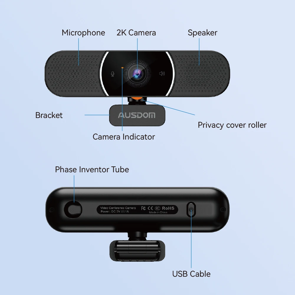Estréia Mundial Ausdom Aw616 All-in-one 2k Webcam com Tampa de Privacidade de Alto-falante de Microfone ai Usb Câmera de Computador para Conferência - Imagem 3
