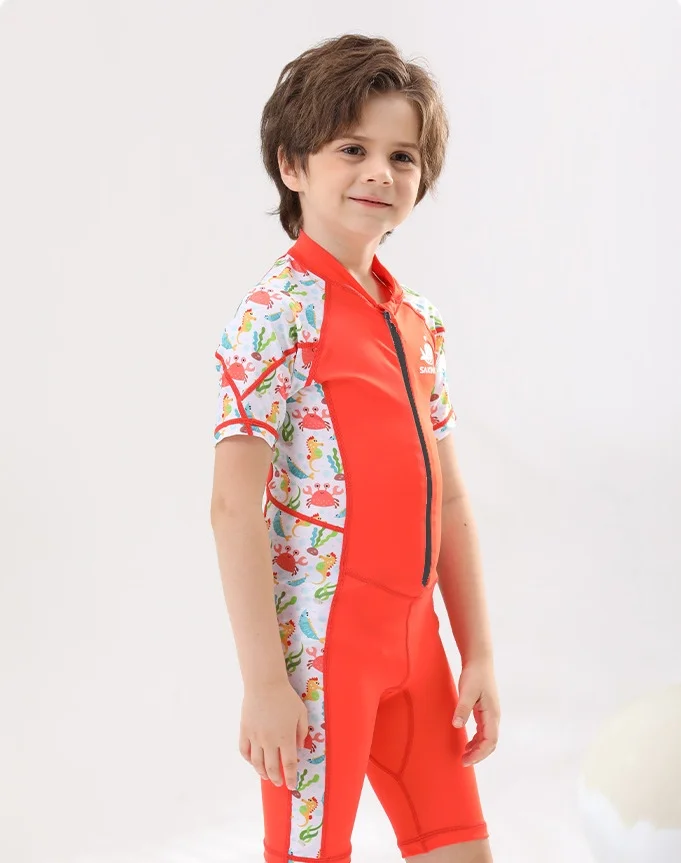 Boys and Girls One Piece Rash Guard Swimsuit Kid Water Sport Short Swimsuit UPF 50+ Sun Protection Bathing Suits