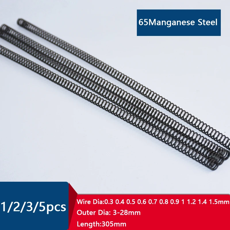 Metalen veren 1/2pcs Drukveer 0,3 mm 0,4 mm 0,5 mm 0,6 mm 0,7 mm 0,8 mm Draaddiameter 65 Mangaanstaal Lange veer 3-10 mm Buitendiameter 305 mm Lengte(0.5 x 6 x 305mm,1Pcs