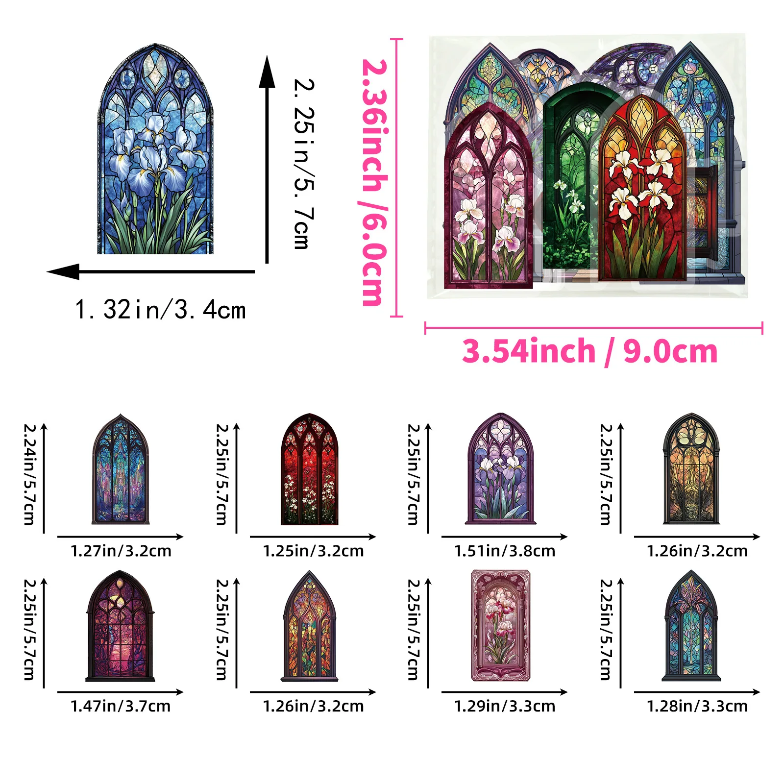 50Pcs European-style Stained Glass Window Series Stickers Suitcase Phone Case Water Bottle Waterproof Decoration Diy Sticker