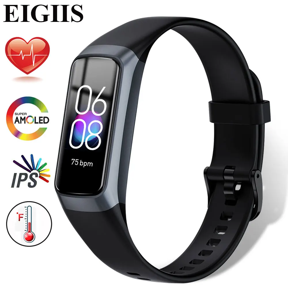 

EIGIIS Mi Band 6 Smart Bracelet Color AMOLED Screen Blood Oxygen Fitness Sport Tracker Bluetooth Waterproof Smart Band Men Women