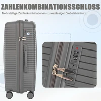 Ensemble de bagages légers en PP 3 pièces (valises rigides à roulettes 20"/24"/28"), avec serrure à combinaison intégrée, poignées latérales, crochets de suspension et pieds de protection 6