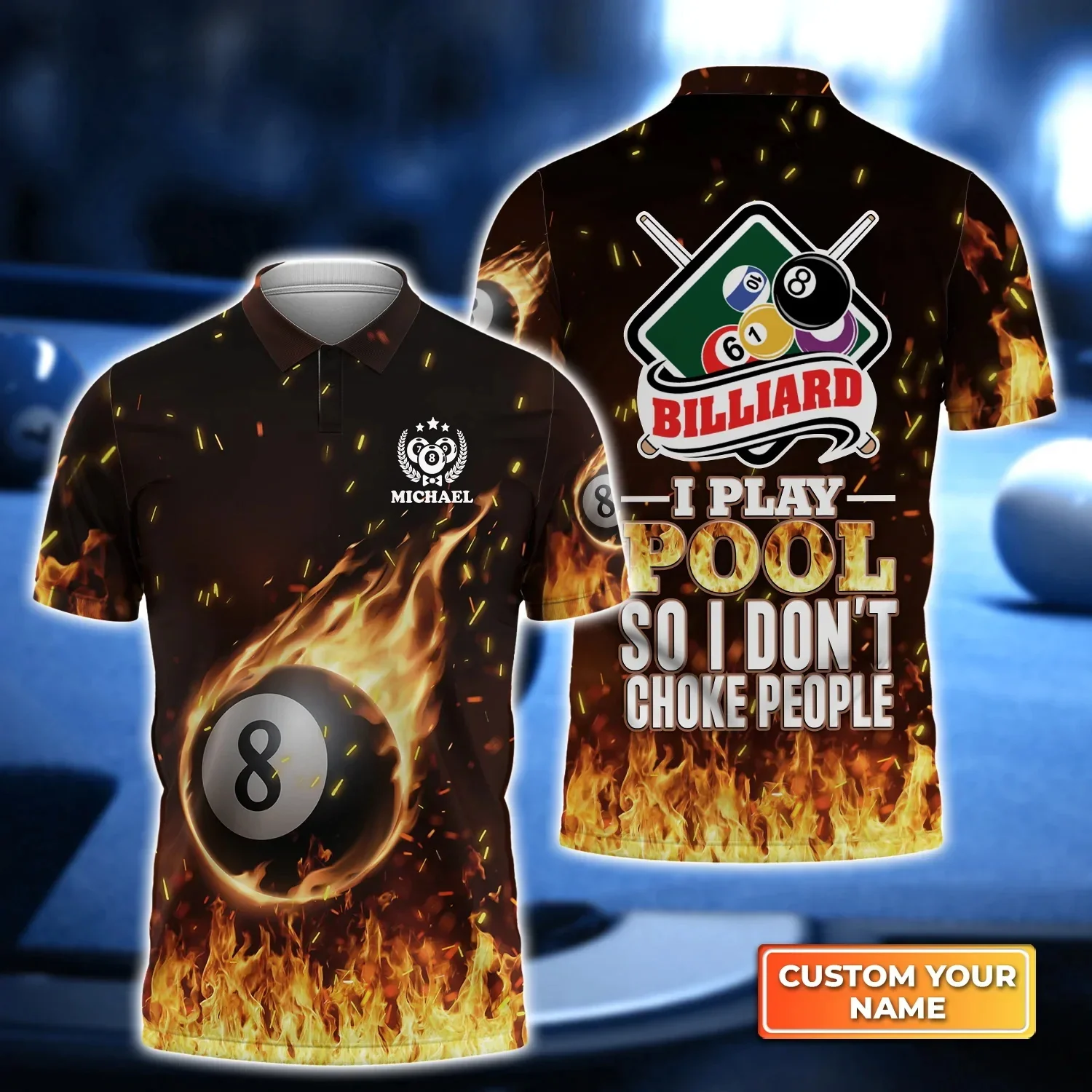 9-Ball-Billard und Bier, personalisiertes 3D-gedrucktes Herren-Poloshirt, Sommer-Straße, lässiges POLO-Shirt, Geschenk für Billardspieler WK27 – Detail 15