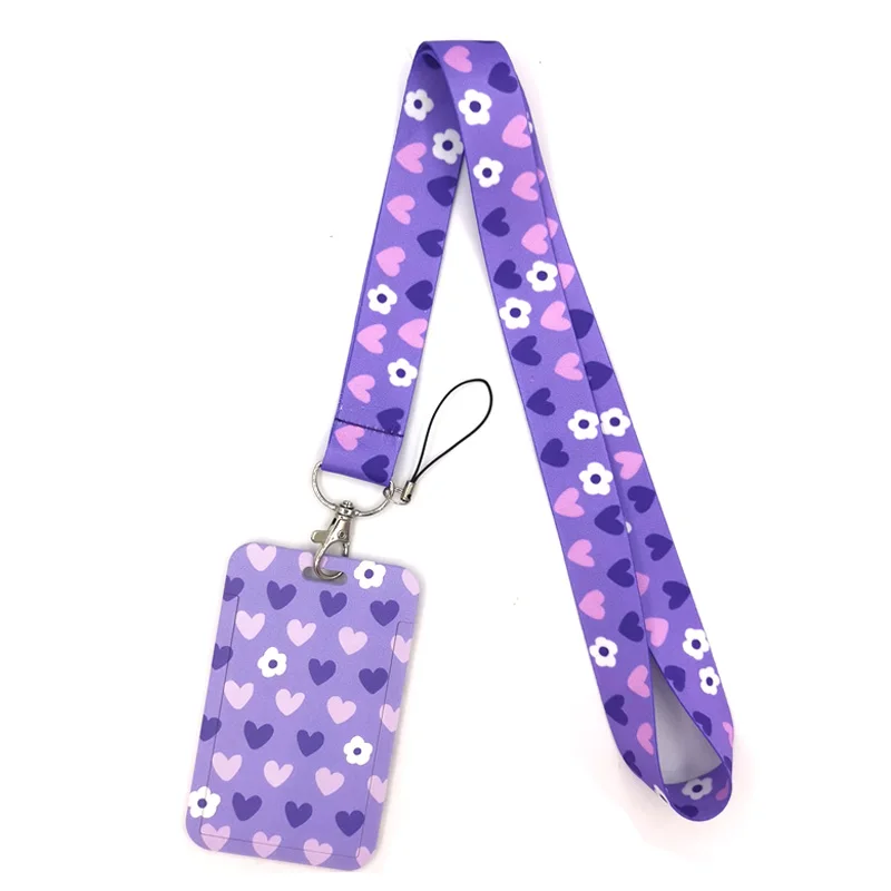 Purple Heart Love Lanyard Keys Phone Holder Funny Neck Strap With Keyring ID Card DIY Animal webbings ribbons Hang Rope Gifts