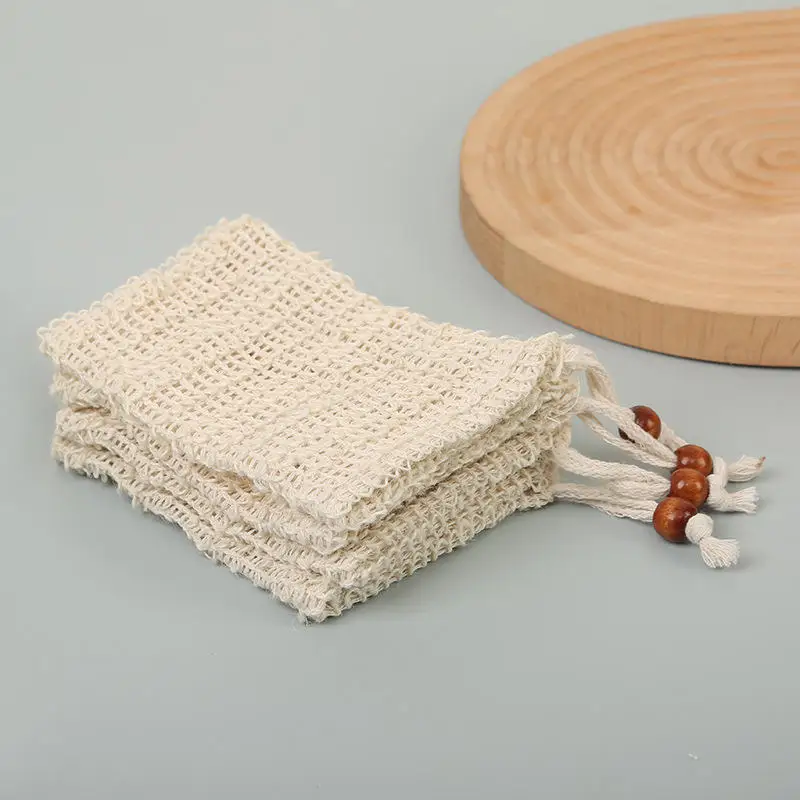 5PCS Natural Sisal Soap Bag Foaming Net Face Wash Cleanser Cleanser Foaming Net Household Foam Soap Bag Net Soap Saver Pouch