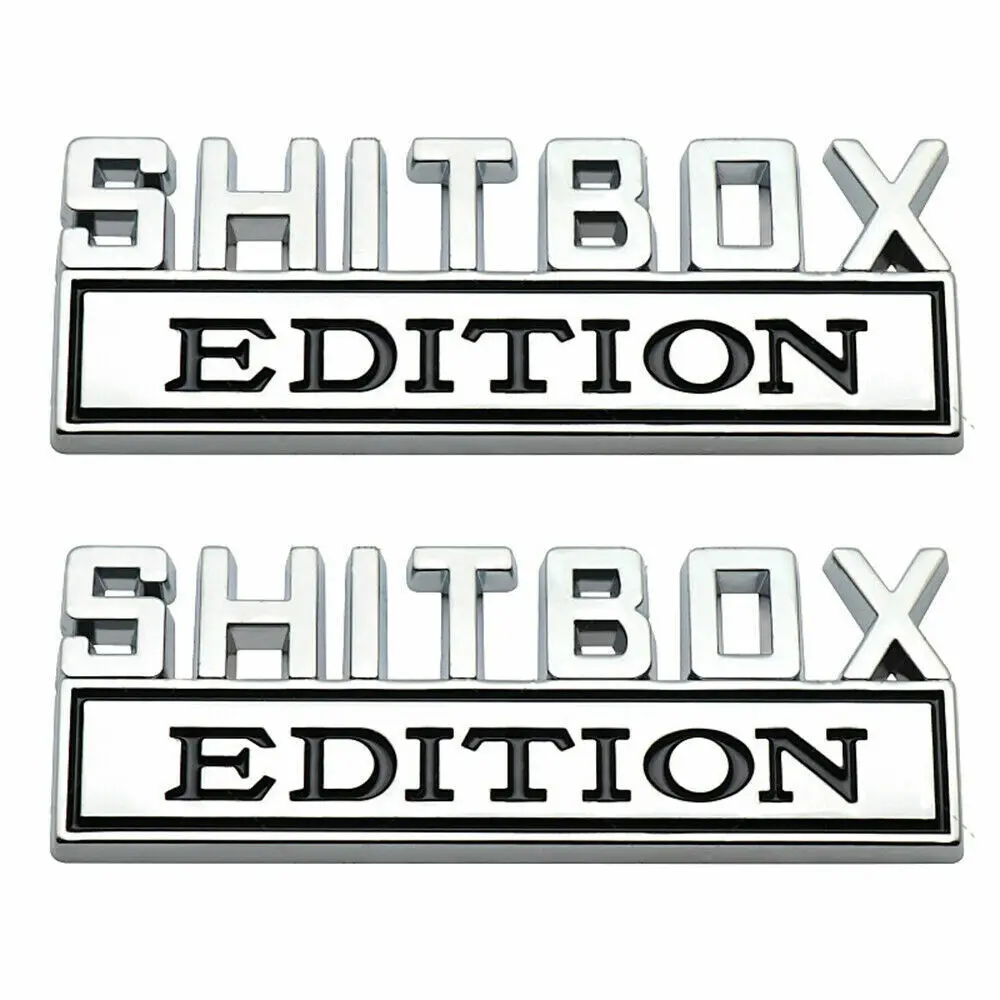 

2x Chrome Black SHITBOX EDITION Emblem Car Fender Door Trunk Lid Badge Universal Car Stickers Accessories