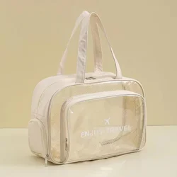 Spacious All - in - One Toiletry and Travel Tote with Transparent Organizer and Shoe Compartment (Beige)