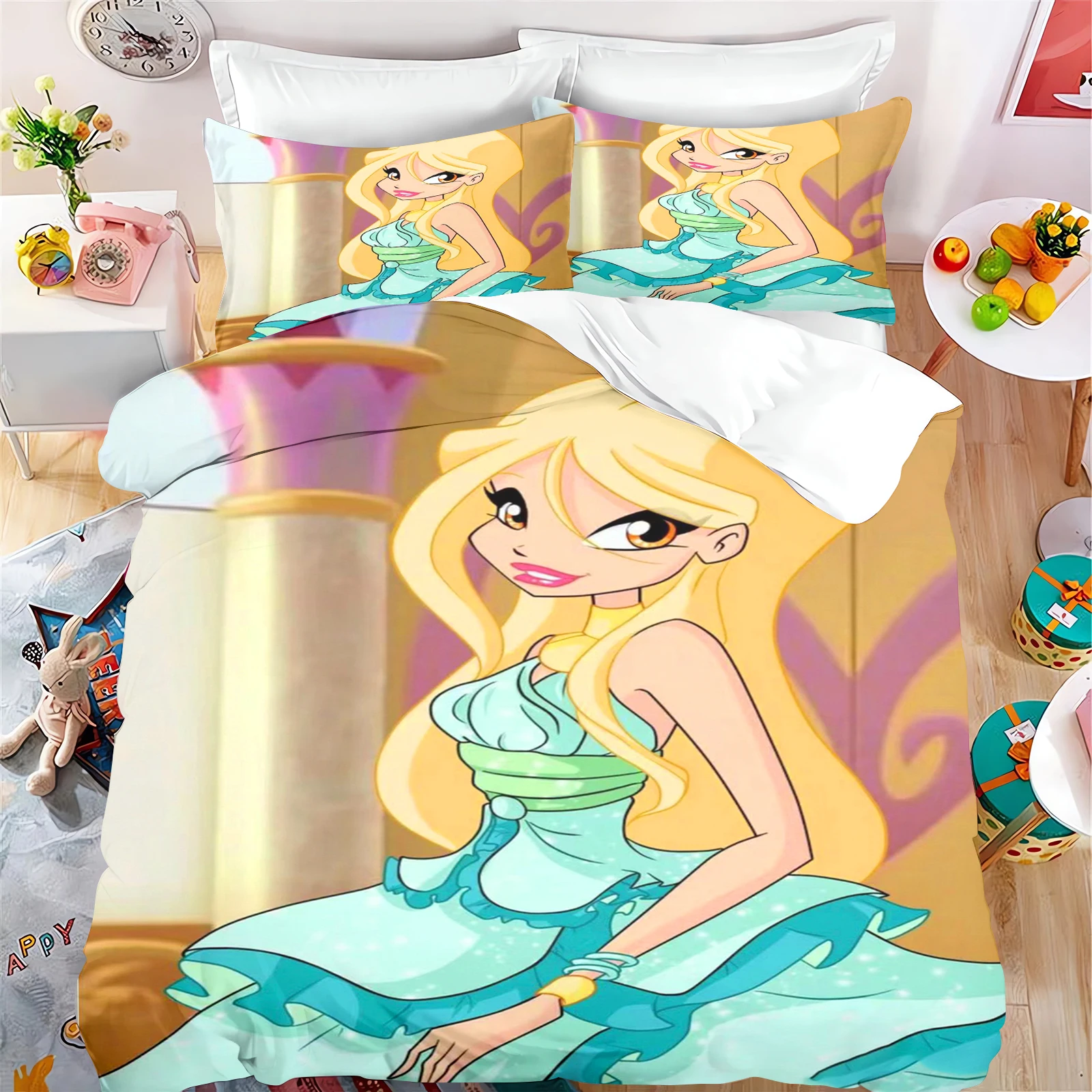 Cartoon Winx Club Printed Bedding Set Soft Duvet Cover Set Quilt Cover Pillowcase Set Home Textile Bedclothes for Kids Adult Boy 3