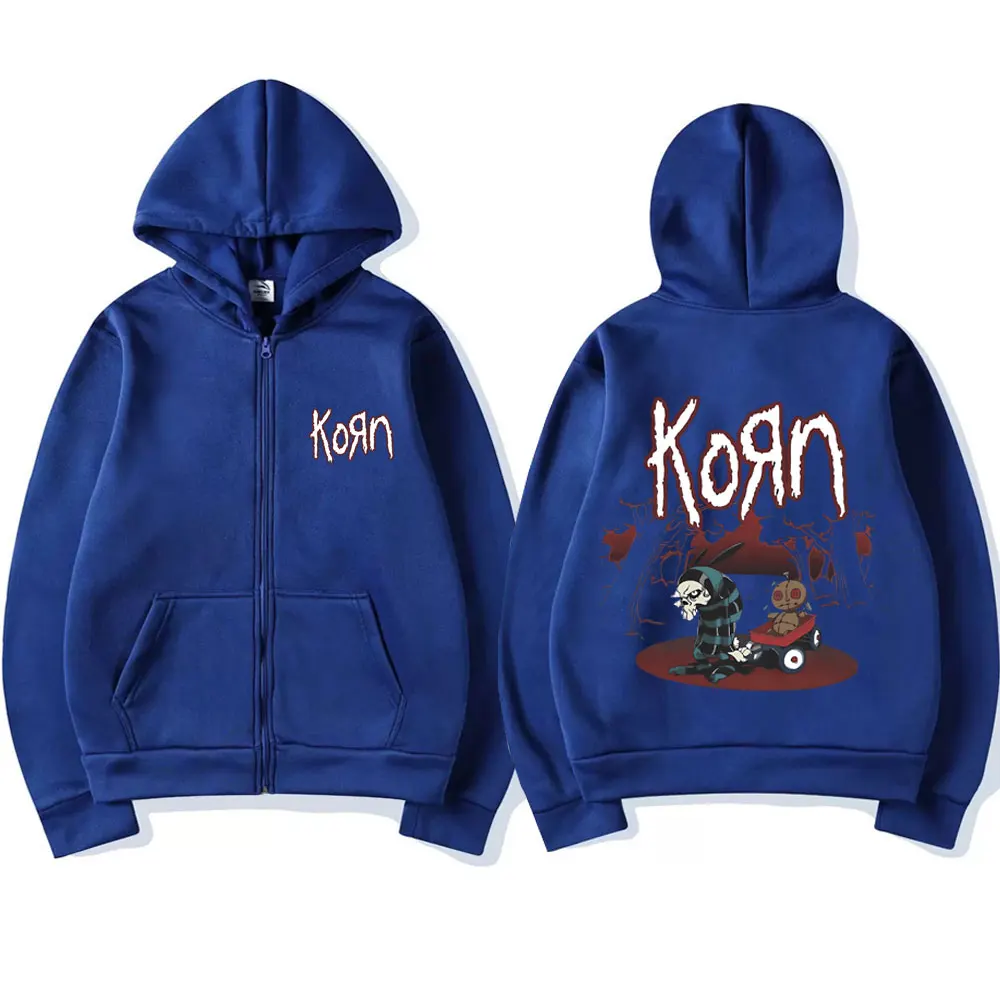 Rock Band Korn Graphic Zipper Hoodie Man Vintage Sweatshirt Men's Gothic Zip Up Hoodies Men Women Casual Black Oversized Jacket