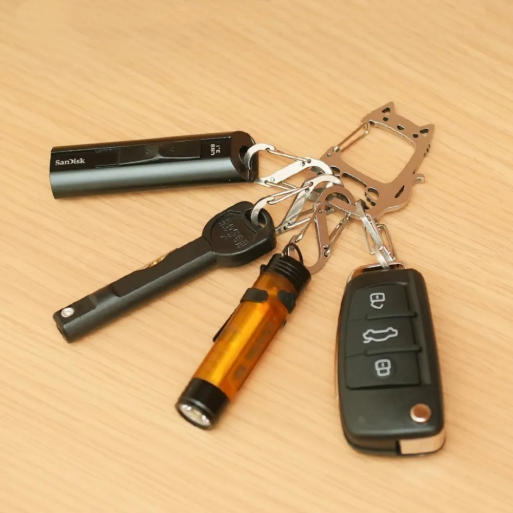Camping Bergsteigen Schnalle mit vier Haken zum Aufhängen Karabiner Clip Zubehör Outdoor Katze geformt Edelstahl Schlüsselanhänger – Detail 6