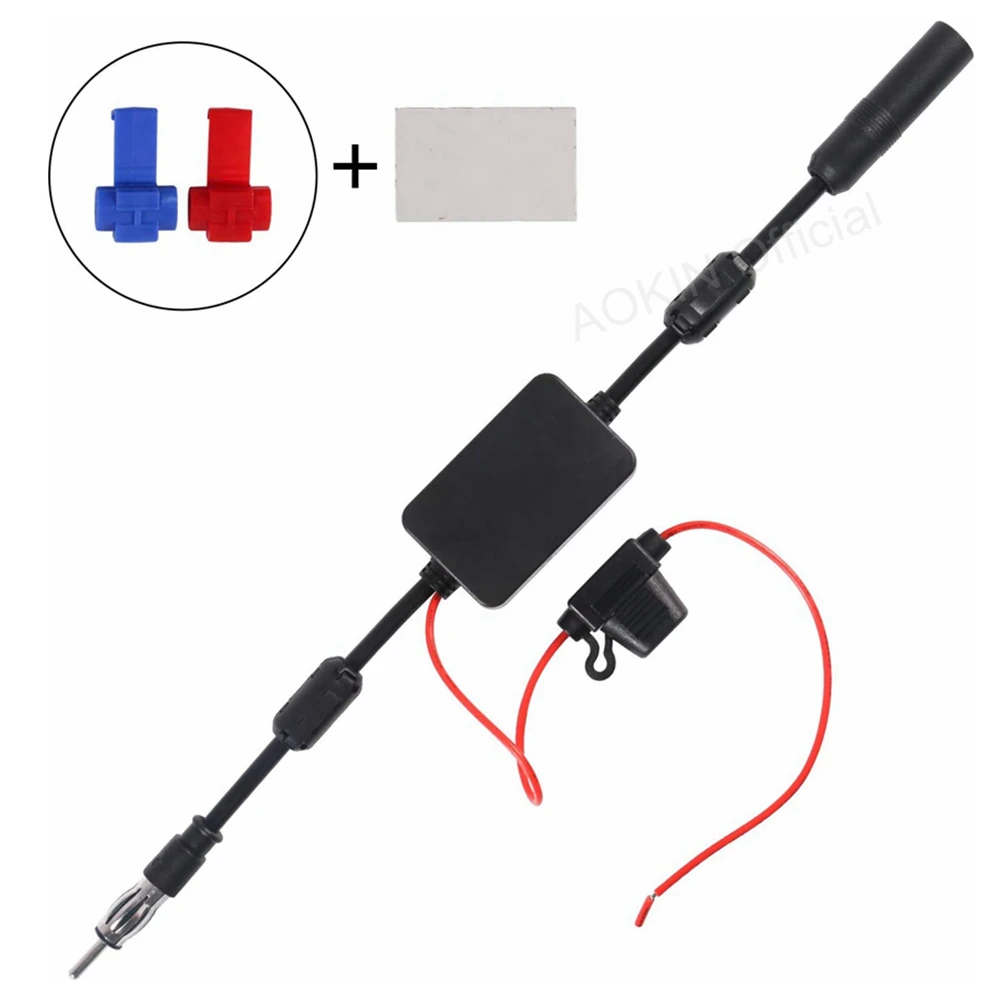 Universal Car Stereo FM Radio Antenna Signal Booster Amplifier 12V Power Supply DIN Plug Connector Adapter for Vehicle Audio