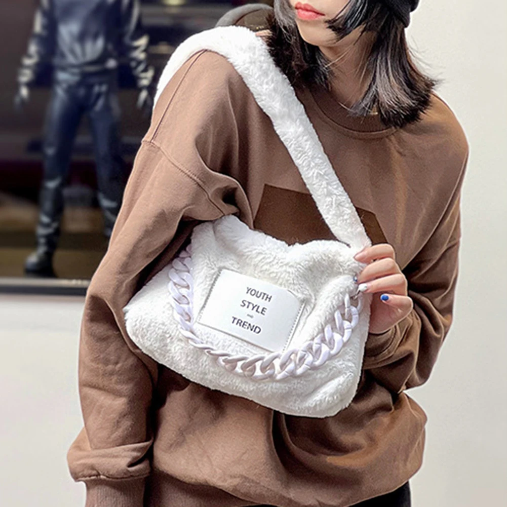 New Fashion Women Y2K Plush Shoulder Bags Female Winter Plush Underarm Bags  Leopard Zebra Pattern Fluffy Tote Bags Small Purses