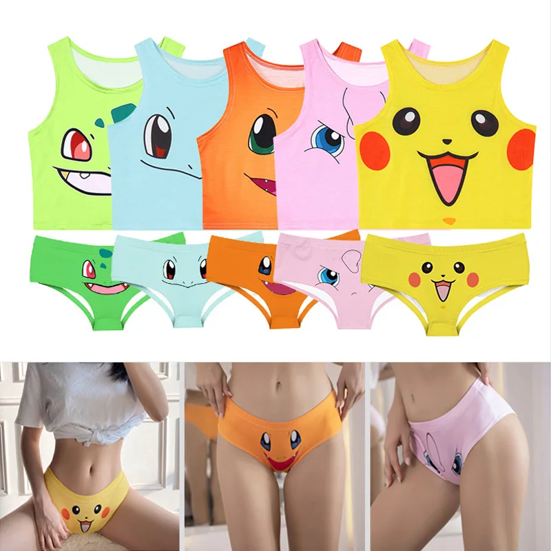 Conjunto de ropa interior de Pokémon para mujer, de Pikachu de 2 piezas, medias de animados, de playa - AliExpress