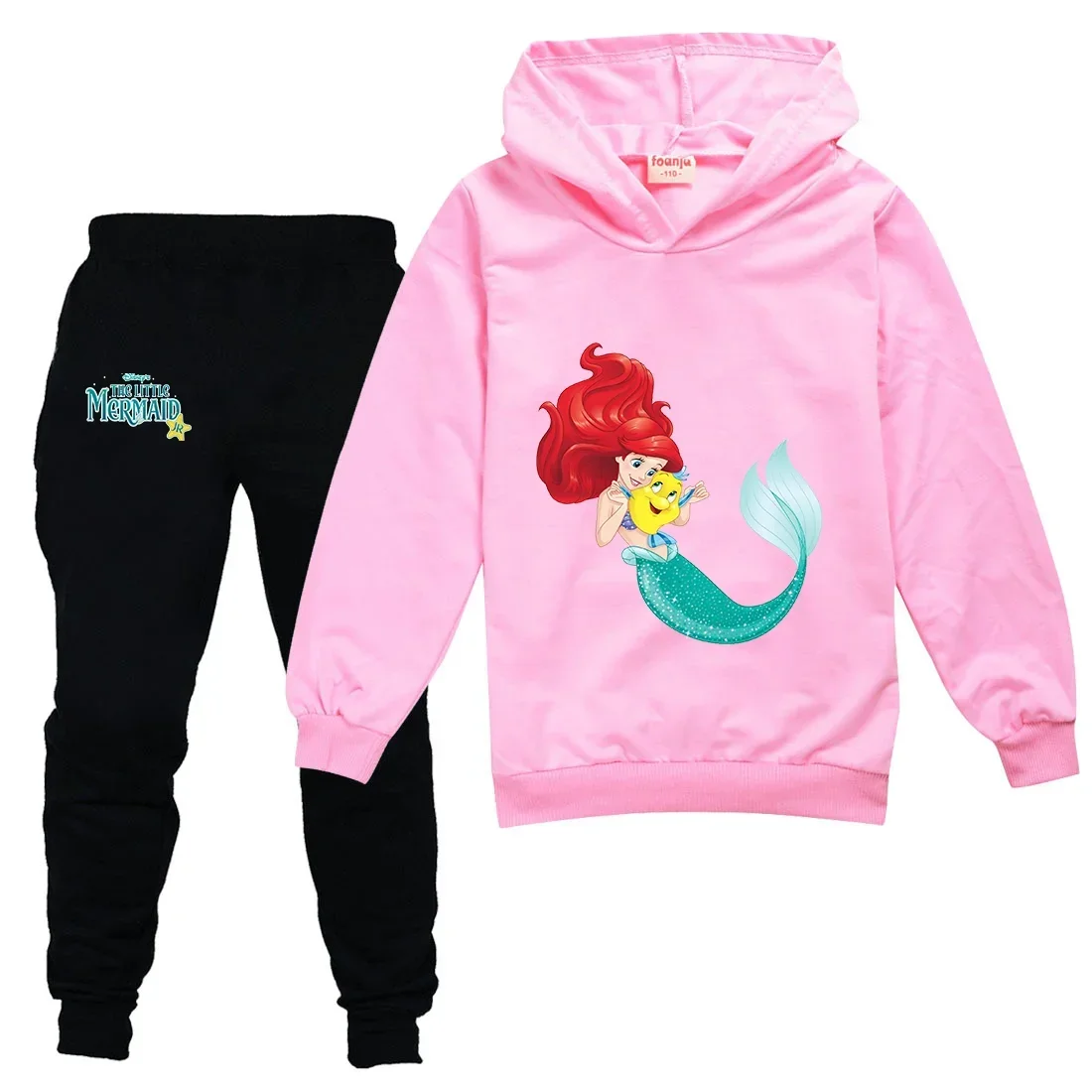 Casual Sportwear 2 Piece Baby Sets The Little Mermaid Girls Kids Tracksuit Hoodie Pants Suit Teen Children Outerwear Kid Clothes