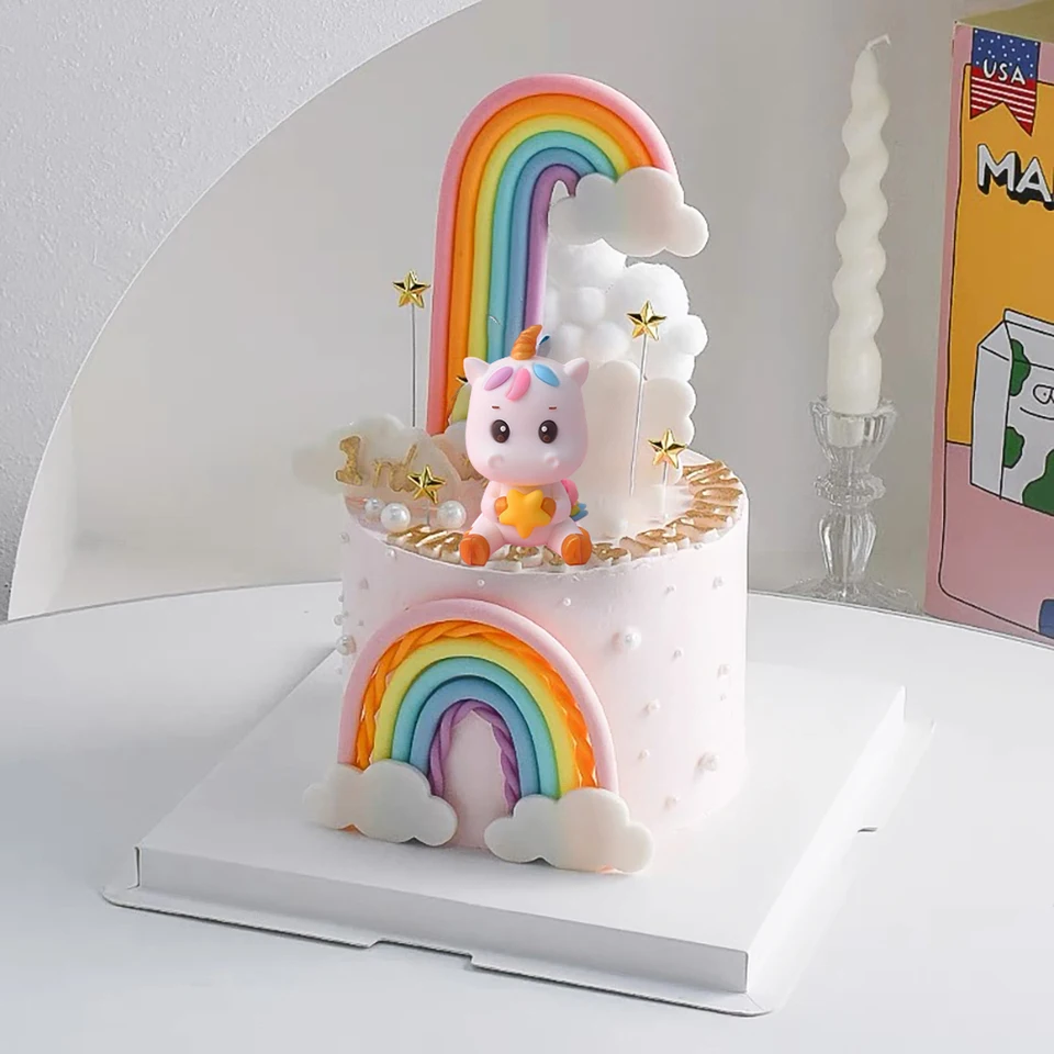 Topper per torta arcobaleno Decorazione per torta a tema unicorno colorato adatta per matrimoni, feste di compleanno per ragazze, decorazioni per dessert per baby shower  15