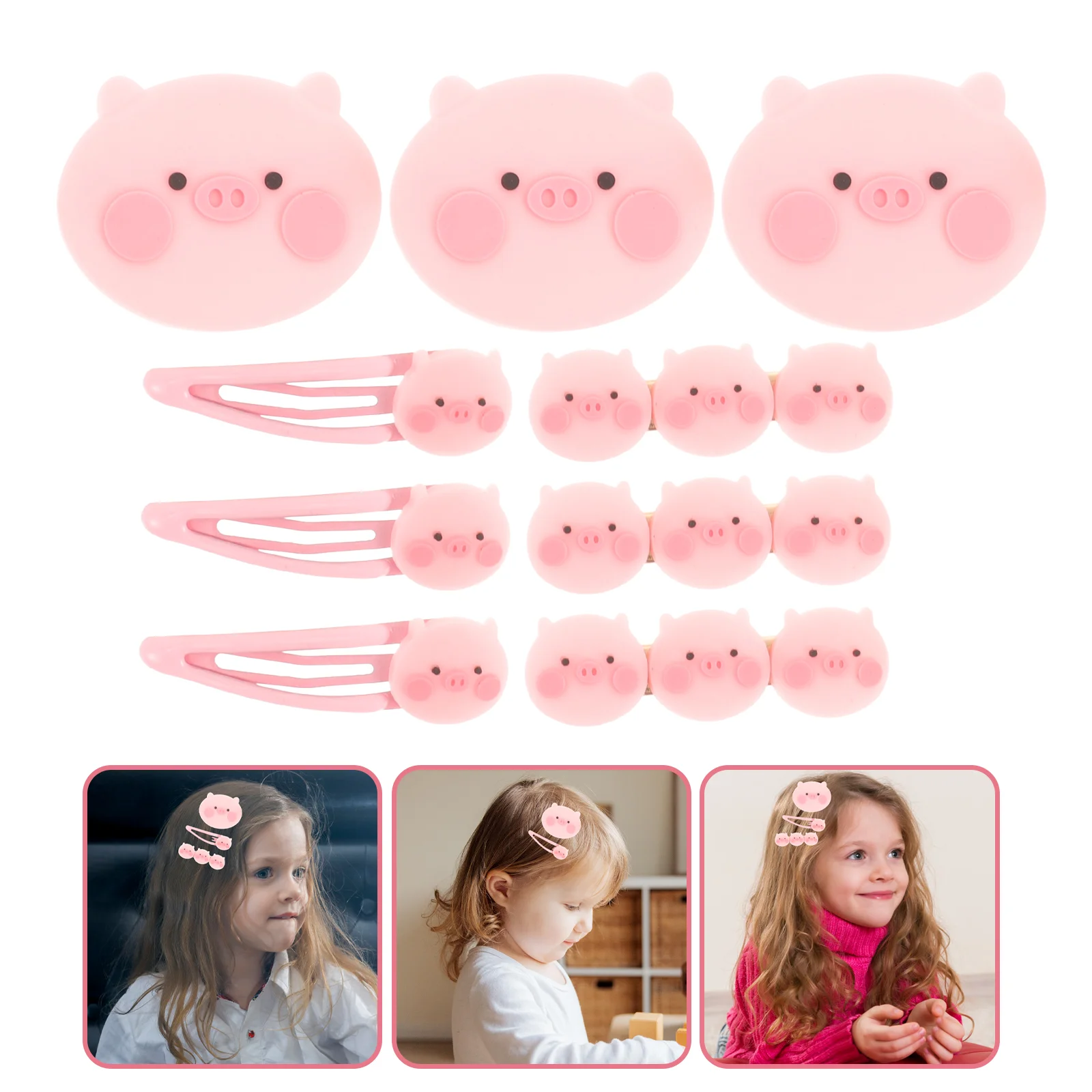 

9 Pcs Hairpin Cartoon Decor Girl Gifts Clip Pig Barrettes for Girls Resin Little Piggy Pink