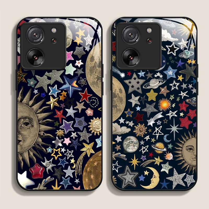 Luxury Retro Style Stars and Moon Y2K Tempered Glass Phone Case