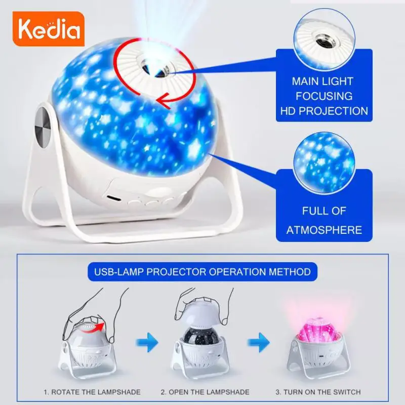 

Rotating Starry Sky Galaxy Light Projector 6 In 1 Night Light Usb Rechargeable Led Lamp Decoration Home Bedroom